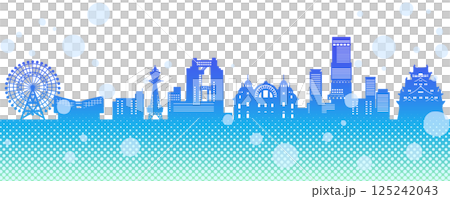 ポップでかわいい日本の街並みのシルエット、大阪 ポップでかわいい日本の街並みのシルエット、大阪 125242043