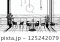 海の見えるカフェ白黒イラスト 125242079