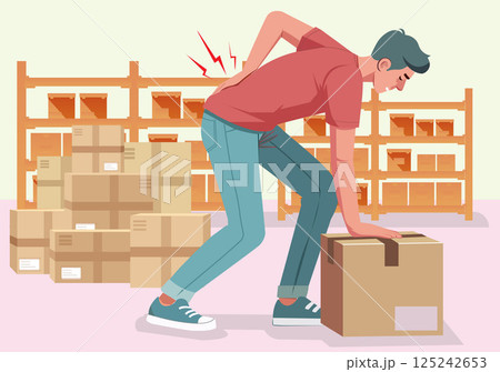 A man has back pain while lifting something. A man has back pain while lifting something. 125242653