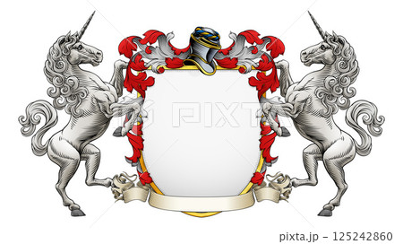Coat of Arms Crest Unicorns Heraldic Knight Shield 125242860