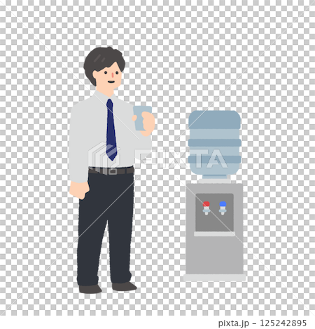 ウォーターサーバーの水を飲む男性会社員 125242895