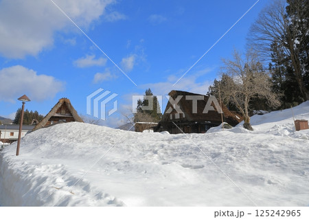 青空とのコントラストが美しい相倉合掌造り集落の風景 125242965