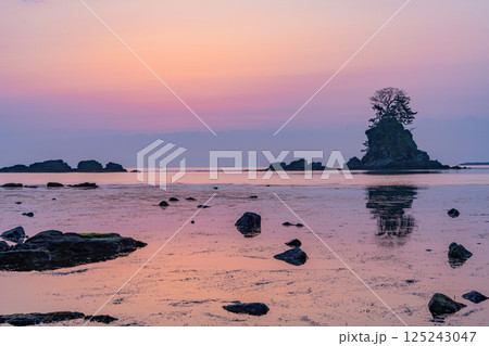 （富山県）雨晴海岸の夜明け　日の出前の光景 125243047