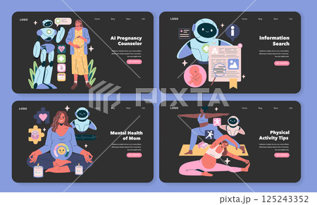 AI Pregnancy Counselor vector illustration. It highlights the integration of technology and personal health in pregnancy, focusing on guidance, mental well-being, and fitness for expecting mothers AI Pregnancy Counselor vector illustration. It highlights the integration of technology and personal health in pregnancy, focusing on guidance, mental well-being, and fitness for expecting mothers 125243352