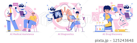 AI in medicine enhances patient care through advanced diagnostics, assists healthcare professionals, and promotes drug discovery, showcasing the transformative impact of technology in health. 125243648