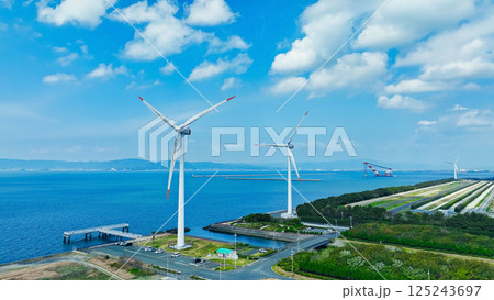 風力発電所の風車　空撮 125243697