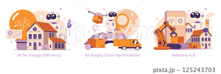 AI in industry transforms manufacturing through efficiency, optimization, and innovation. This illustration highlights AI's role in energy, supply chains, and Industry 4.0 advancements. 125243703