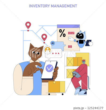 Inventory management involves tracking and optimizing stock levels and processes. It improves efficiency using AI technology, communication tools, and visual aids for effective decision-making. Vector Inventory management involves tracking and optimizing stock levels and processes. It improves efficiency using AI technology, communication tools, and visual aids for effective decision-making. Vector 125244177
