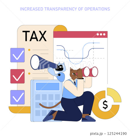 AI for managers promotes enhanced transparency in operations. The illustration features characters investigating tax and financial data while integrating tools for accountability and analysis. AI for managers promotes enhanced transparency in operations. The illustration features characters investigating tax and financial data while integrating tools for accountability and analysis. 125244190