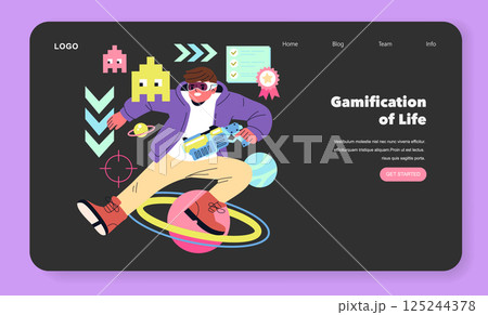 Beta Generation focuses on integrating gaming elements into daily activities. It illustrates a character engaged in playful tasks, blending fun with productivity. This concept promotes motivation and 125244378
