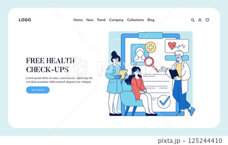 World Health Day illustration. Focus on the importance of health check-ups and preventive care. Engaging scene with healthcare professionals providing assistance and information to patients. Vector World Health Day illustration. Focus on the importance of health check-ups and preventive care. Engaging scene with healthcare professionals providing assistance and information to patients. Vector 125244410