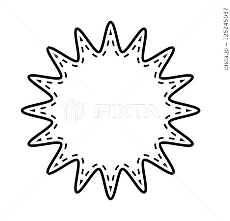 シンプルな白黒の点線付き吹き出し　丸みのあるギザギザした形 125245037