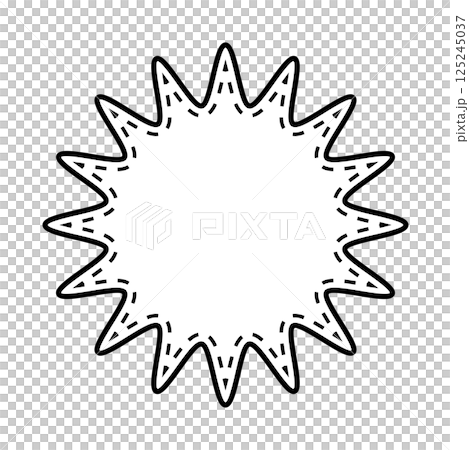 シンプルな白黒の点線付き吹き出し　丸みのあるギザギザした形 125245037