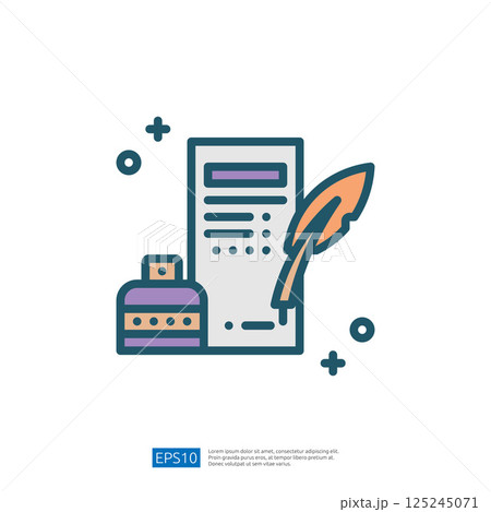 The image features a stylized representation of a document, an ink bottle, and a quill pen, symbolizing writing or documentation. The image features a stylized representation of a document, an ink bottle, and a quill pen, symbolizing writing or documentation. 125245071