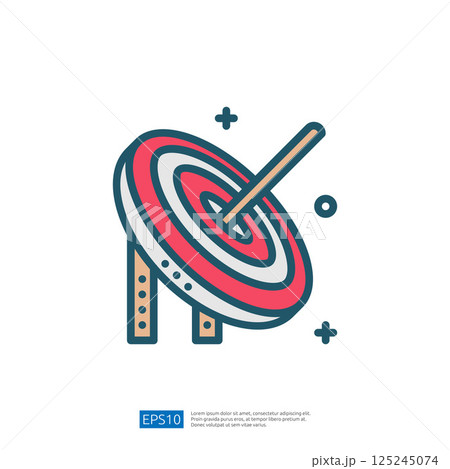 The image features a stylized dartboard with a dart in the center, symbolizing precision and focus, often associated with games or target practice. The image features a stylized dartboard with a dart in the center, symbolizing precision and focus, often associated with games or target practice. 125245074