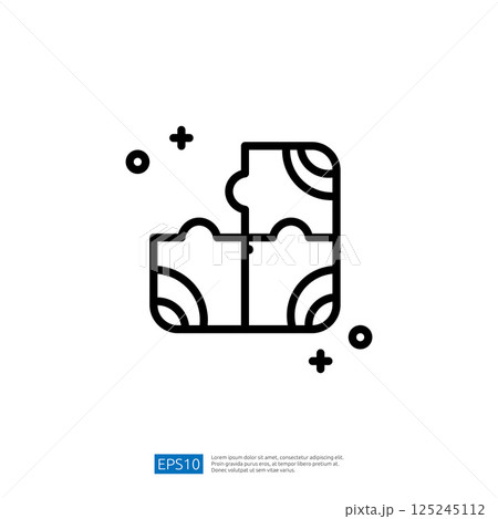 A minimalist line drawing of two interlocking puzzle pieces, symbolizing connection and problem-solving. 125245112