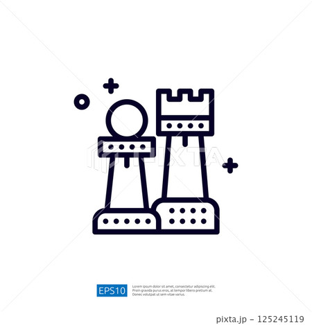 This image features a simplified line drawing of a chess pawn and rook, symbolizing the game of chess and its strategic elements. This image features a simplified line drawing of a chess pawn and rook, symbolizing the game of chess and its strategic elements. 125245119