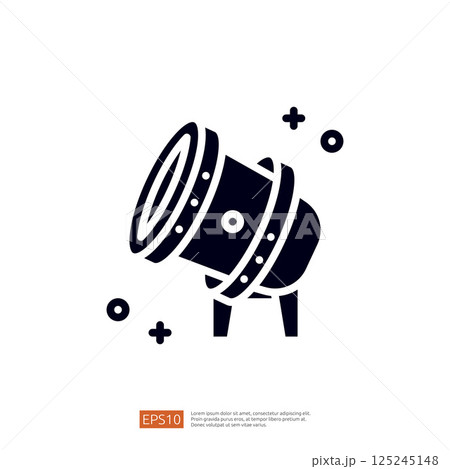 A stylized illustration of a spotlight or projector, symbolizing illumination and focus, often used in events or performances. 125245148