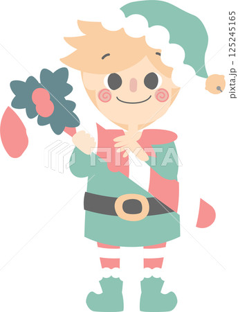 merry christmas and happy new year with cute little elf dwarf and candy cane, flat png illustration cartoon character costume design merry christmas and happy new year with cute little elf dwarf and candy cane, flat png illustration cartoon character costume design 125245165