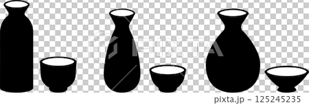 日本酒の徳利・お猪口のシルエットアイコンセット 日本酒の徳利・お猪口のシルエットアイコンセット 125245235