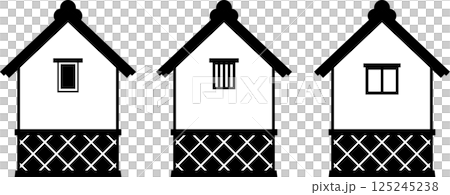 Illustration icons of brewery, sake brewery, and storehouse in black and white 125245238