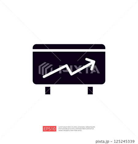A simple black icon depicting a box with an upward arrow and line graph, symbolizing growth or progress in a business context. A simple black icon depicting a box with an upward arrow and line graph, symbolizing growth or progress in a business context. 125245339