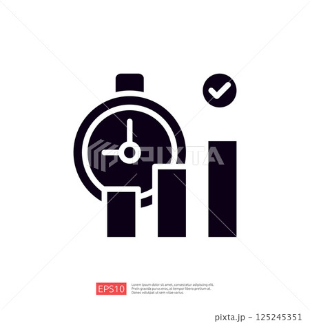 This image features a stopwatch alongside bar graphs, symbolizing time management and performance tracking. It conveys concepts of efficiency and productivity. 125245351
