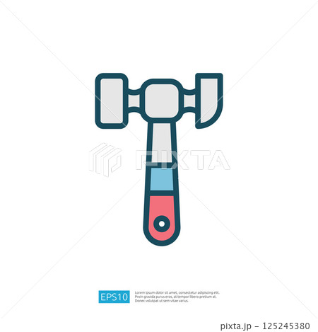 This image depicts a stylized hammer, featuring a two-headed design with a colorful handle, symbolizing tools or construction work. This image depicts a stylized hammer, featuring a two-headed design with a colorful handle, symbolizing tools or construction work. 125245380