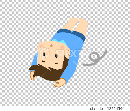 男孩在地板上側身滾動 125245444