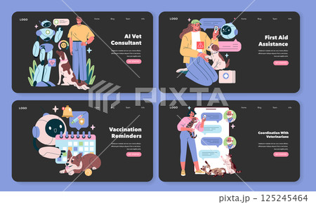 AI Vet Consultant focuses on utilizing technology to enhance pet care. It emphasizes easy access to first aid assistance, vaccination reminders, and seamless communication with veterinarians. Vector 125245464