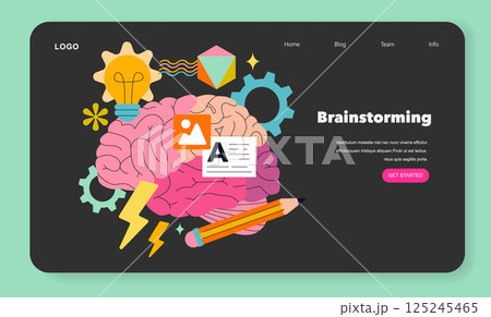 Brainstorming concept. A visual representation of creative idea generation showcasing a brain surrounded by various symbols. Highlighting innovation, inspiration, and problem-solving. Vector Brainstorming concept. A visual representation of creative idea generation showcasing a brain surrounded by various symbols. Highlighting innovation, inspiration, and problem-solving. Vector 125245465