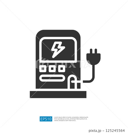 Electric Vehicle Charging Station Icon Symbol with Plug and Lightning Bolt on Clean Background 125245564