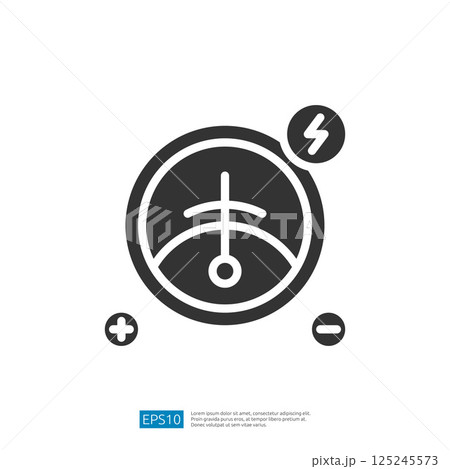 Icon Symbol of Electrical Energy with Plus and Minus Indicators and Lightning Representation in a Simple Graphic Design 125245573