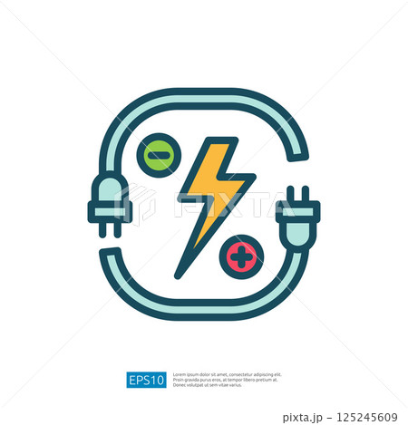 Electric Energy Power Icon with Lightning Plug and Cable Connecting in a Modern Abstract Design 125245609
