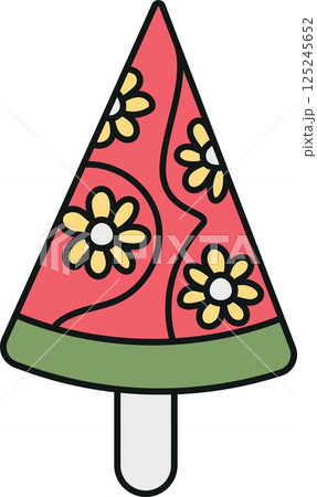 groovy ice cream, groovy boho popsicle in doodle color line style. Colorful ice cream cone with floral design on a stick. groovy ice cream, groovy boho popsicle in doodle color line style. Colorful ice cream cone with floral design on a stick. 125245652