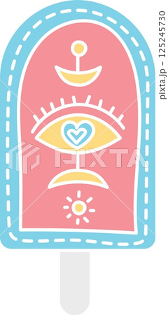 groovy ice cream, groovy boho popsicle in doodle flat color style. Colorful popsicle with whimsical eye and heart design. groovy ice cream, groovy boho popsicle in doodle flat color style. Colorful popsicle with whimsical eye and heart design. 125245730