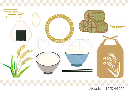 米とご飯のイラスト素材セット 125246032