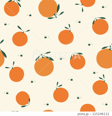 Simple juicy oranges seamless pattern illustration. Aesthetic groovy tangerine fruit design for print Simple juicy oranges seamless pattern illustration. Aesthetic groovy tangerine fruit design for print 125246112