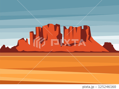 Death Valley National Park illustration. Rocky Desert landscape, american valley 2d art. Colorful cartoon Death Valley National Park illustration. Rocky Desert landscape, american valley 2d art. Colorful cartoon 125246160