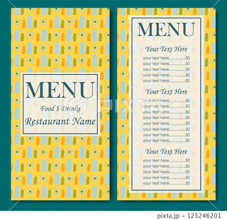 Simple colorful restaurant template. Cafe identity. Vintage creative food card with geometric elements 125246201