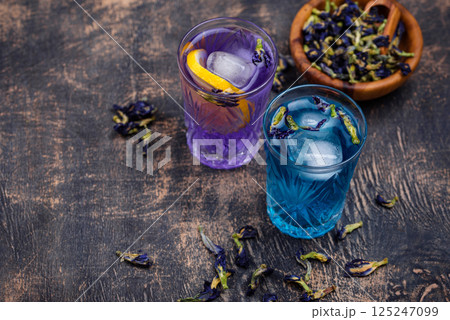 Cold blue and purple tea Butterfly pea 125247099