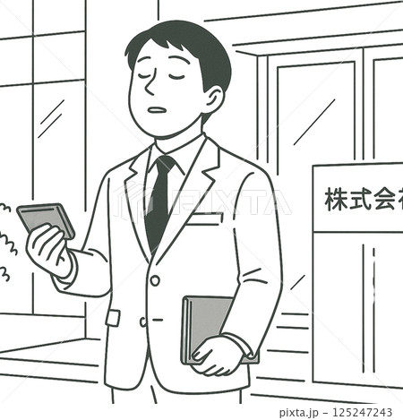商談前の深呼吸をする人の線画イラスト、背景なし、素材、アイコン 125247243