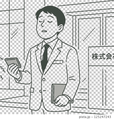 商談前の深呼吸をする人の線画イラスト、背景なし、素材、アイコン 125247243