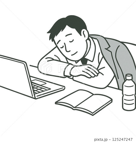 仕事の合間に仮眠を取る人の線画イラスト、背景なし、素材、アイコン 仕事の合間に仮眠を取る人の線画イラスト、背景なし、素材、アイコン 125247247