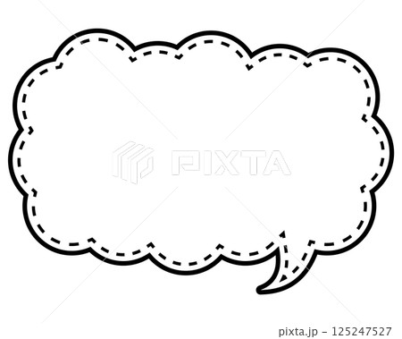 シンプルな白黒の点線付き吹き出し 細長い雲形の右向き02 シンプルな白黒の点線付き吹き出し 細長い雲形の右向き02 125247527