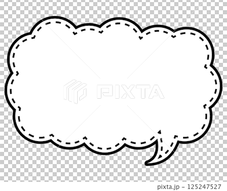 シンプルな白黒の点線付き吹き出し 細長い雲形の右向き02 シンプルな白黒の点線付き吹き出し 細長い雲形の右向き02 125247527