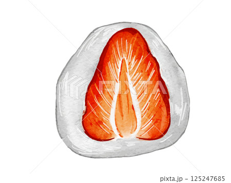水彩で描いた鮮やかで美味しそうなフルーツ大福のいちご大福のイラスト素材 125247685