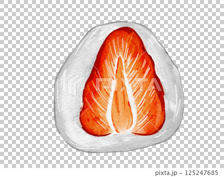 水彩で描いた鮮やかで美味しそうなフルーツ大福のいちご大福のイラスト素材 125247685