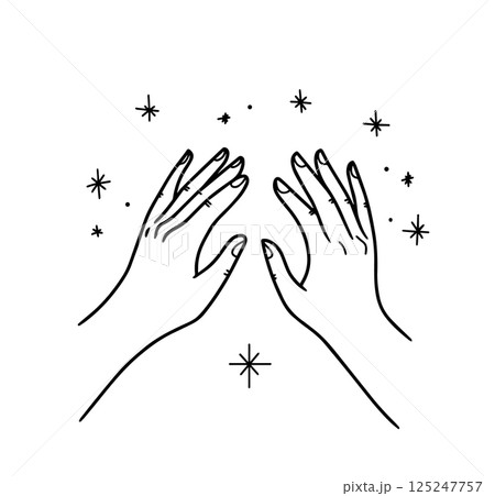 vector illustration of hand. linear drawing, magic style	 125247757