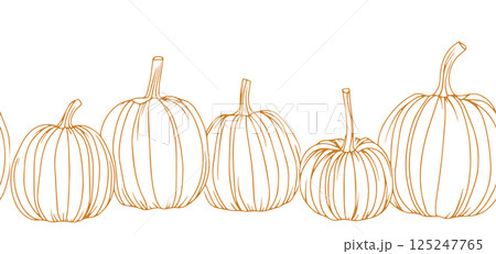 seamless border of pumpkins. autumn illustration for thanksgiving day. sketch style	 125247765